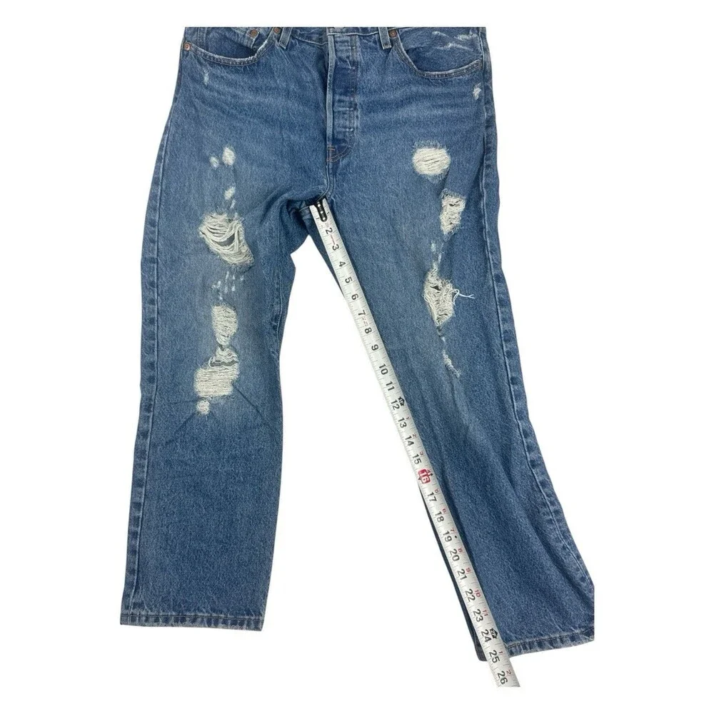 Levi's 501 Jeans Button Fly Straight Blue Med Wash Distressed S110783 Size 32x26